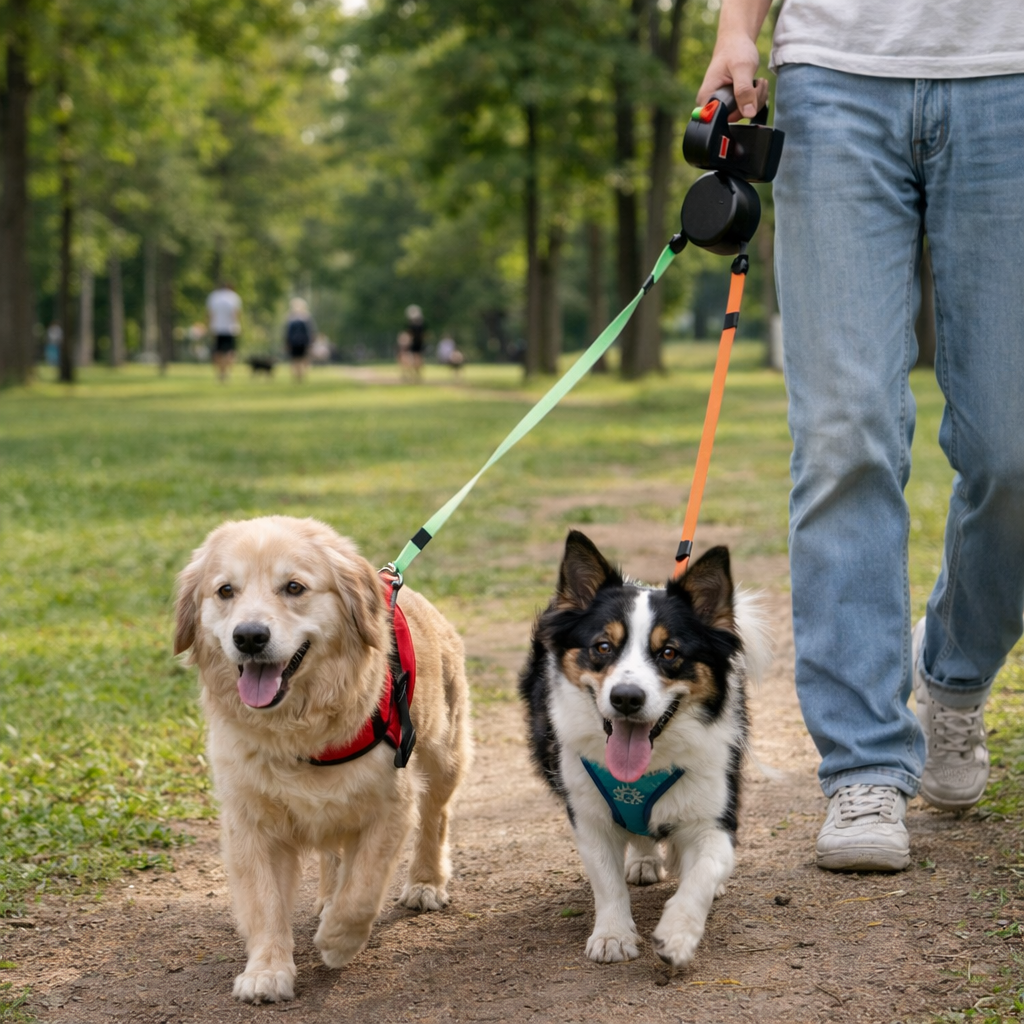 Dual Retractable Tangle-Free Dog Leash